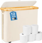 TACGEA Toilet Paper Storage Basket, Toilet Paper Container with Lid, Bathroom Organizer Hold up to 9 Mega Rolls or 12 Regular Rolls, Beige