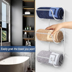 NearMoon Towel Rack Wall Mounted- All Metal Bathroom 2 Towel Rack Holders+ Hand Towel Storage Basket, Rustproof 3 Level Wine Rack Organizer for Hand Towels, Washcloths, 2+1 Pack (White)