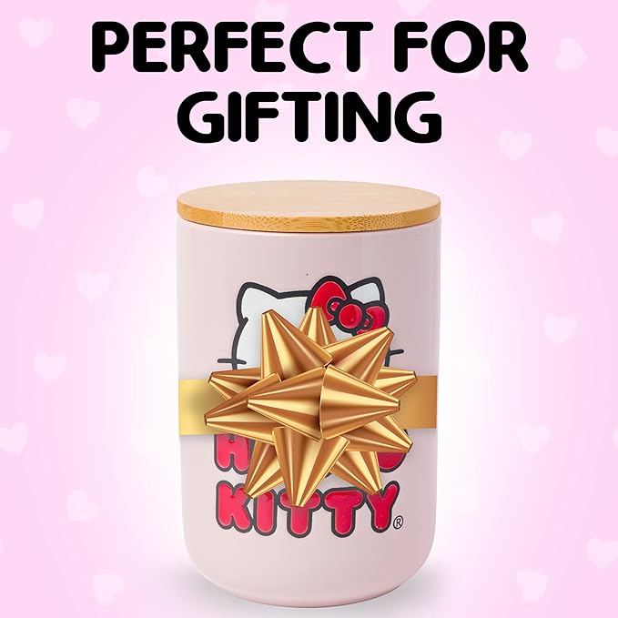Silver Buffalo Sanrio Hello Kitty Wax Resist Ceramic Cookie Snack Jar Container with Airtight Bamboo Lid, Pink (Small)
