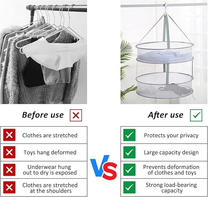 AUTODECO 2 Pack 2-Tier Folding Mesh Clothes Hanging Dryer, Sweater Drying Rack, Large Laundry Drying Rack, Lay fold Flat Dry Hanger, Mesh Clothes Hanging Dryer - M(2Tier)+L(2Tier)