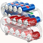 2 Pack Auto-Rolling Soda Can Organizer for Refrigerator -Short Cans and Long Cans 12oz/ 11.2oz/ 355ml/ 330ml Drink, Soda Can Dispenser for Pantry Storage 10-12 Standard Size Drink (Clear)