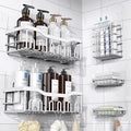 EUDELE 5-Pack Rustproof Stainless Steel Shower Caddy Set– No Drill Adhesive Bathroom Organizer, Space-Saving Shower Shelves for Apartment Essentials, Bathroom/Kitchen Storage Home Decor-L Size