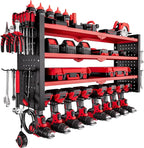 VEVOR Power Tool Organizer Wall Mount, 4-Layer Storage Rack with 8 Drill Holders, Tools Holder and Storage Rack with Side Pegboards, Garage Tool Organizer for Garage, Workbench, and Workshop