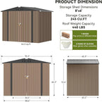 COMHOMA Shed Outdoor Storage Shed Metal,Lockable Doors Tool Sheds with Sloping Roof,Steel Garden Shed with Air Vent for Backyard,Patio,Lawn,Poolside(Brown,8'x6')