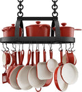 KES Ceiling Pot Rack 34-Inch Hanging Pot Rack for Kitchen Oval Pot and Pan Rack Matte Black Pot Hanger with 20 S Hooks (For 16" and 24" Joist), KUR221S85-BK