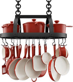 KES Ceiling Pot Rack 34-Inch Hanging Pot Rack for Kitchen Oval Pot and Pan Rack Matte Black Pot Hanger with 20 S Hooks (For 16" and 24" Joist), KUR221S85-BK