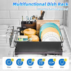 Simple Trending Dish Drying Rack, Dish Drainer for Kitchen Counter, Dish Rack with Tray for Large Capacity, Black