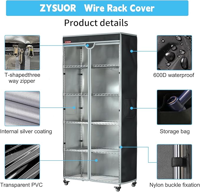 Waterproof & Dustproof Shelf Cover for Wire Rack, Transparent Front Panel for Easy Viewing, Sunscreen Protection, Fits 48" L x 18" D x 72" H (Cover Only)