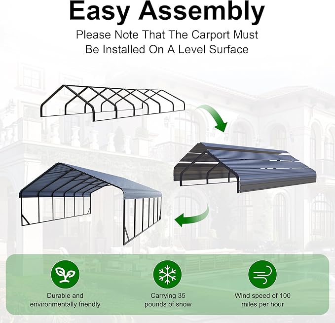 20x30 FT Heavy Duty Metal Carport - Galvanized Steel Car Shelter Garage Kits for 3 Car, RVs, Boats & Outdoor Storage