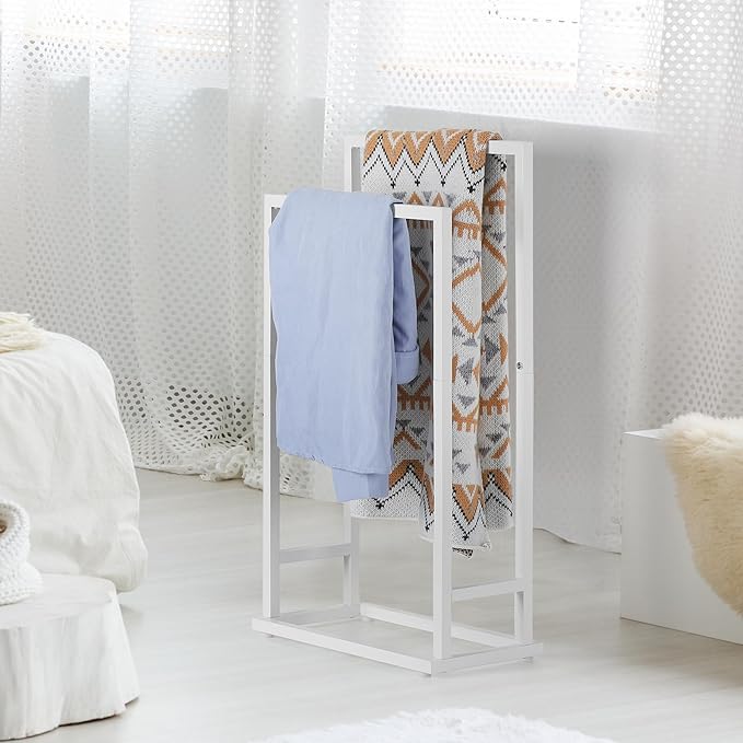 Towel Rack, 2 Tier Stainless Steel Towel Racks Stand for Bathroom, Hand Towel Drying Rack Holder, Towel Bar Stand Blanket Rack, White