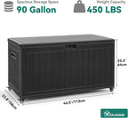 YITAHOME 90 Gallon Outdoor Storage Box with 6 Wheels, Large Double-Wall Resin Deck Box, Lockable Waterproof Outside Storage for Patio Furniture, Cushion, Pool Float, Garden Tool, Black
