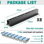 EVERHANGER Ceiling Storage Rack, Heavy Duty Overhead Storage Rack for Garage, Adjustable Ceiling Bin Storage System, 8 Sets for 7 Bins, 16 Inch