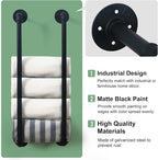 HouseAid Industrial Pipe Towel Rack, Farmhouse Bathroom Towel Storage Holder, Vintage Style Towel Organization, Wall Mounted, Matte Black