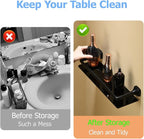16-Inch Bathroom Glass Shelf - Matte Black Wall-Mounted Organizer - Thickened 8mm Black Tempered Glass with Safety Railing