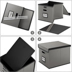 Huolewa Faux Leather File Organizer Box with Lid, Collapsible Hanging File Folder Box Organizer with Plastic Slides, Decorative Home/Office Filing System Boxes for File and Folders Storage