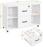 Yaheetech White File Cabinet Mobile Letter Size File Cabinet with 2 Drawers and 4 Open Storage Shelves Large Mobile Lateral Filing Cabinet Printer Stand for Home and Office