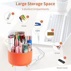 Desk Pencil Pen Holder, 5 Slots 360°Degree Rotating Pen Organizers for Desk, Desktop Storage Stationery Supplies Organizer, Cute Pencil Cup Pot for Office, School, Home, Art Supply, Orange
