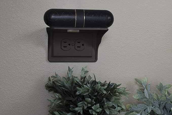 Power Perch Horizontal Wall Outlet Shelf with Cord Storage Strap - Declutter & Reclaim Bathroom Counter Space - Alexa Stand, Apple Homepod Shelf, Toothbrush Holders Wall Mounted - Black, 2-Pack