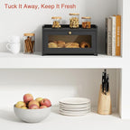 Black Bread Box for Kitchen Countertop, Small Vintage Counter Top Breadbox, Homemade Bread Storage Container for Sourdough Loaf, Farmhouse Wooden Corner Kitchen Counter Organizer for Cabinet