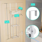 HapiRm Towel Rack Bathroom Storage - 3 Tier Over The Door & Wall Mounted Rolled Towel Racks Holder Organizer with Metal Shelf and 6 Hooks for Small Bathroom, Camper, Rv - Sliver