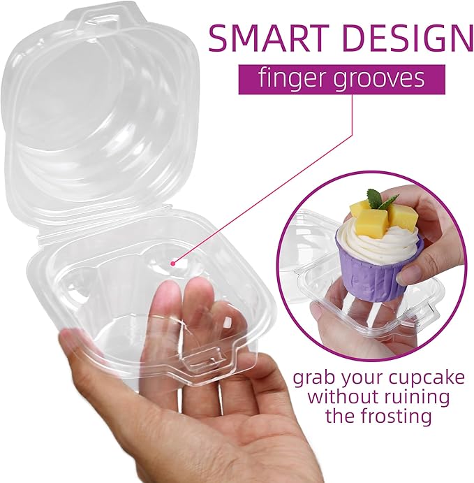 LotFancy Individual Cupcake Containers, 100 Pcs Plastic Clear Cupcake Boxes, Disposable Single Cupcake Holders with Dome Lid, Stackable Muffin Carrier for Wedding Baby Shower