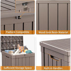 50 Gallon Outdoor Deck Box,Waterproof Resin Outdoor Storage Boxes, Outside Storage Lockable Container for Garden Tools,Indooor Cushions,Accessories (Grey)