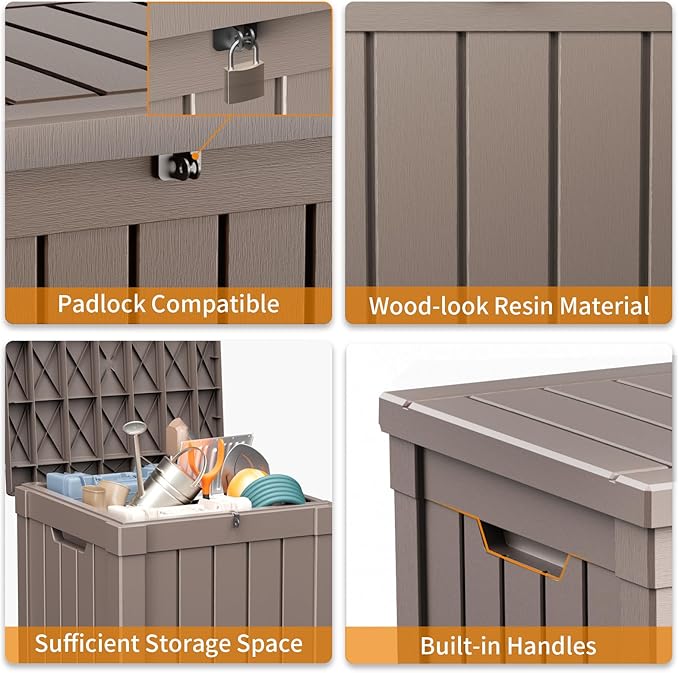 50 Gallon Resin Deck Box Outdoor Storage Box for Patio Furniture,Outdoor Cushions,Garden Tools and Pool Supplies,Waterproof,Lockable(Grey,50Gallon)