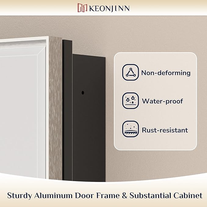 Keonjinn 16" x 24" Medicine Cabinets with Mirror for Bathroom, Brushed Nickel Recessed or Surface Wall-Mounted Aluminum Alloy Framed Beveled Mirror, Farmhouse Bathroom Mirror with Storage Cabinet