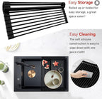 MERRYBOX Roll Up Dish Drying Rack, Silicone Wrapped Over The Sink Dish Rack Foldable Dish Drainer Anti-Slip Dish Racks for Kitchen Counter, Multipurpose Kitchen Sink Drying Rack, 18" x 13", Black