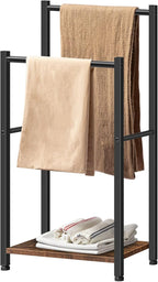 HOOBRO Free Standing Towel Rack for Bathroom, 2 Tier Blanket Rack, 16.5" L x 9.4" W x 31.5" H, Blanket Holder, Drying and Display Rack with Shelf, Rustic Brown and Black BF02LB01
