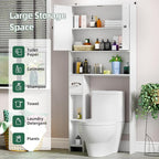 Over The Toilet Storage Cabinet, Farmhouse Wooden Storage Cabinet Over Toilet Bathroom Organizer with Adjustable Shelves Toilet Paper Holder for Bathroom，Laundry Room&Small Space, White