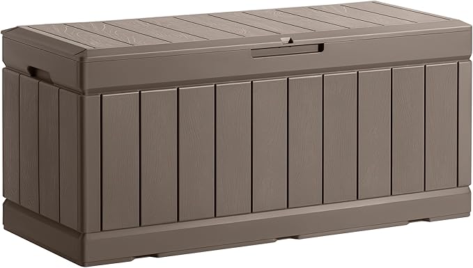 Homall 85 Gallon Large Resin Deck Box Waterproof Outdoor Storage with Padlock Indoor Outdoor Organization and Storage Container for Patio Furniture Cushions, Garden Tools (Brown)