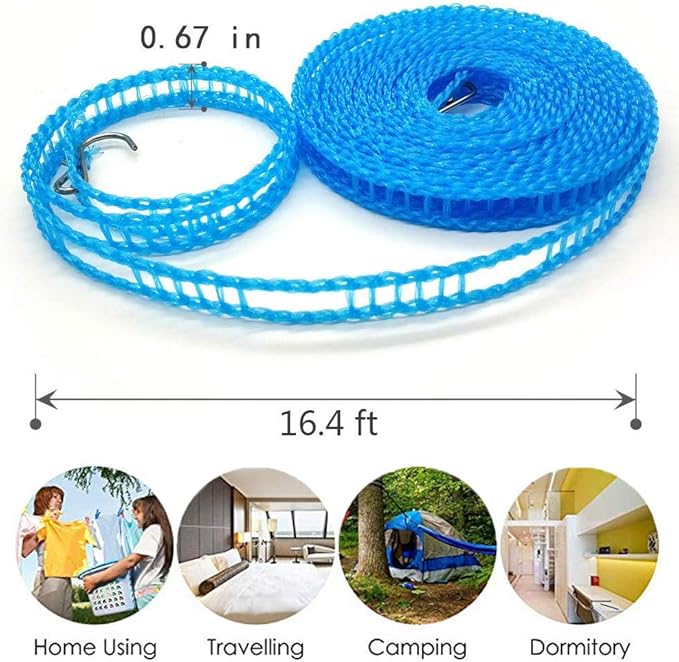 Clotheslines 3Pack Blue Pink Green 1.64ft Length Clothes Drying Rope Portable Windproof 5m Clothesline for Camping Travel Indoor Outdoor Laundry Clothes Line