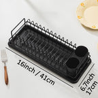 Dish Drying Rack Small, Space Saving Dish Rack for Kitchen Counter, Up to 12 Plates, Rustproof Dish Drainer with Removable Utensil Holder, 16" L x 6.7" W, Black