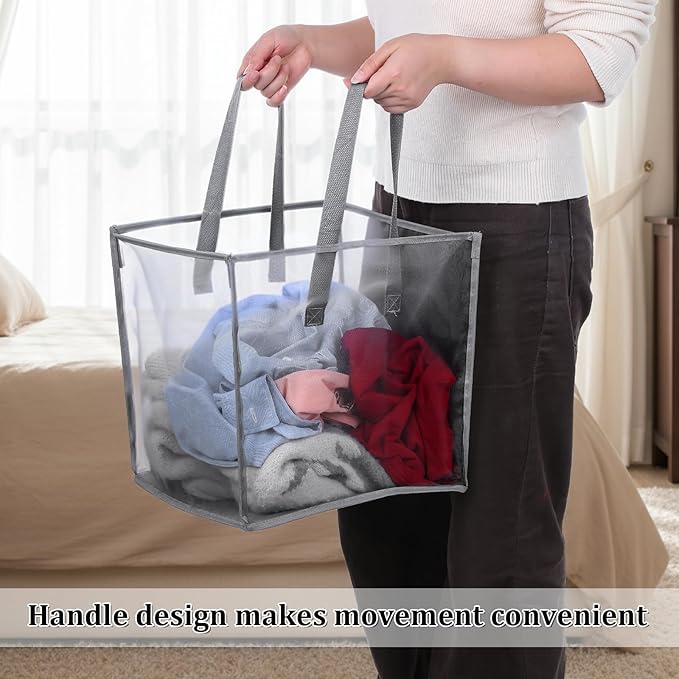 6 Pack Popup Laundry Hamper 13 Inch Small Foldable Mesh Laundry Baskets Mesh Foldable Laundry-Hampers Storage with Handle for Laundry-Storage, Kids Toy, College Dorm or Travel(Grey)