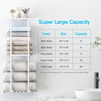 Towel Rack for Bathroom, Wall Mounted Vertical Rolled Towel Storage Organizer Holder with Shelf, Holds Up 6 Large Bath Sheets, White