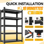 Garage Shelving, 72" H x 45" W Heavy Duty Metal Shelves, 5-Tier Shelving Units and Storage, Easy to Assemble, Adjustable, Black, for Garage, Basement, Pantry & Warehouse, 16" D