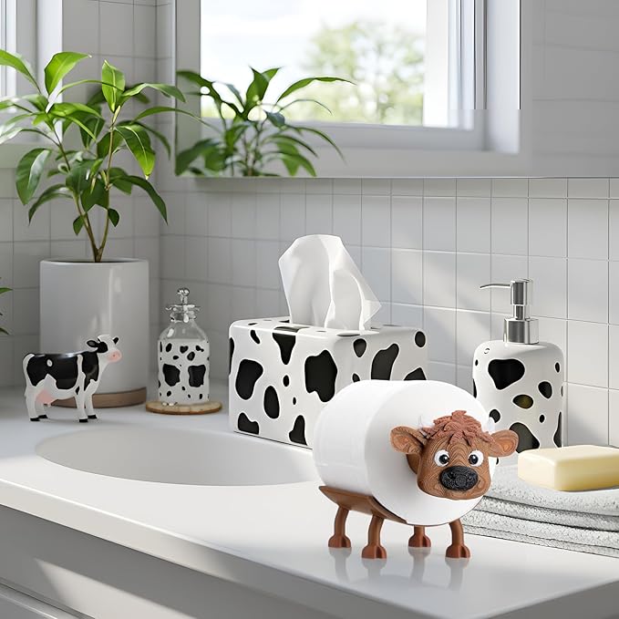 Highland Cow Toilet Paper Holder Highland Cow Bathroom Decor 3D Printing Funny Cute Free Standing Toilets Storage for Bathroom Kitchen Bedroom Decor