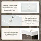 21.6" Small Fluted Bathroom Vanity with Sink,Soft Closing Doors and Storage Shelves,Natural Wood Single Bathroom Sink Cabinet Combo Freestanding,Dark Grey