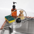 Tomorotec Triangle Roll-Up Dish Drying Rack for Sink Corner Small Foldable Stainless Steel Over The Sink Multipurpose Kitchen Drainer Caddy Trivet Rustproof Storage Shelf (Chocolate Brown)