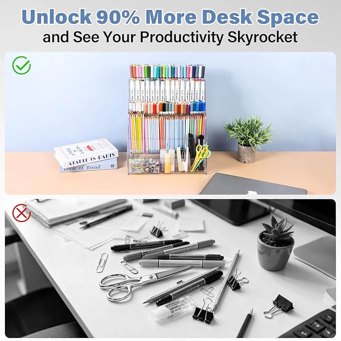 Acrylic Marker Organizer – 4 Tier 20 Compartments for Pens, Markers, Art Supplies & Office Essentials – Clear Vertical Desk Storage for Home, Office & School