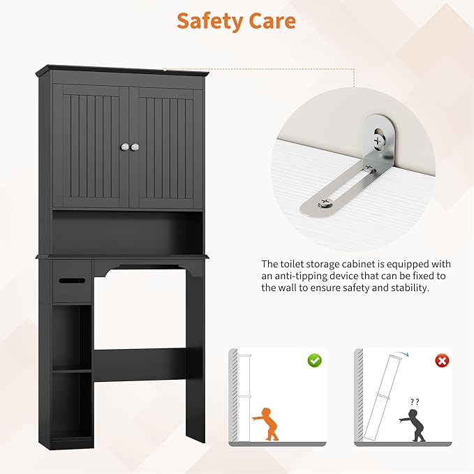 GAOMON Over The Toilet Storage Cabinet, Bathroom Shelf Organizer with Anti-Tip Device Small Freestanding Space Saver with Adjustable Shelf