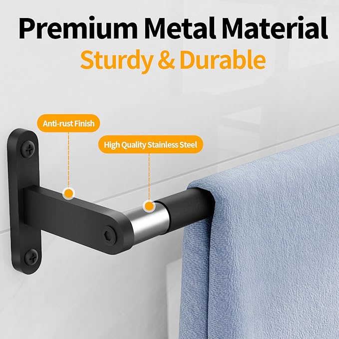 Black Towel Bar, 24 Inch Towel Rack for Bathroom Wall Mounted, Heavy Duty Hand Towel Holder, Space-Saving Bathroom Towel Rack Rod, Single Bar Matte Black
