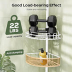 HAMITOR Corner Shower Caddy Tension Pole: Rustproof Bathroom Organizer Shelves for Bathtub Shampoo Accessories Storage Holder - 47-121 Inch Adjust - White