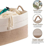 Extra large laundry basket woven from natural cotton rope with handles storage blankets for living rome big decorative quilted baskets for clothes toys pillows hamper 24"x16"x14" black