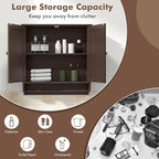 Giantex Bathroom Cabinet Wall Mounted - Over The Toilet Medicine Cabinet with Double Doors, Adjustable Shelf and Towels Bar, Above Toilet Storage Cabinet for Bedroom Kitchen Wall Cabinet (Coffee)