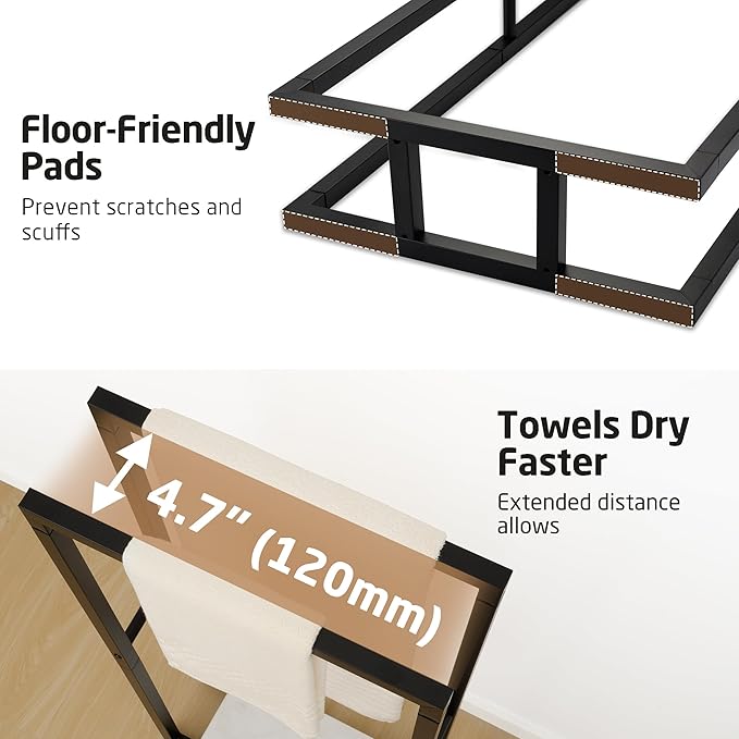 KES 42" H Bathroom Free Standing Towel Rack, Freestanding Floor Towel Rack Stand 2 Tier with Marble Base for Bathroom Floor, Double Large Bath Sheet Extra High Thick, Matte Black, BTH503-BK