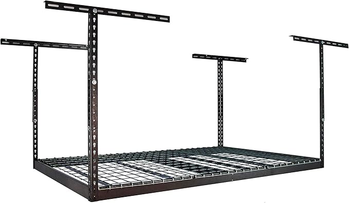 MonsterRax Overhead Garage Storage Racks 4x6, Ceiling Mounted Shelving, Adjustable Hanging Storage Organizer, Heavy Duty Steel, Holds 500 Pounds, Color: Hammertone, Adjusts 12"-21” off Ceiling