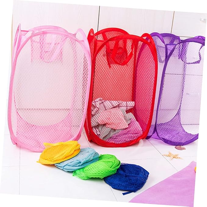 Foldable Pop Up Mesh Laundry Hamper with Side Pocket and Handles Breathable Clothes Basket for College Dorm Apartments Camping Easy Open and Flat Fold Storage Sky Blue