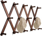 16 inch High Accordion Wall Hanger with 14 Hooks, Wooden Wall Expandable Coat Rack for Coat, Hats, Baseball Caps, Coffee Mug, Jewelry